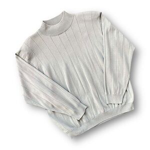 Vintage Light Gray Ribbed Mock Turtleneck Sweater